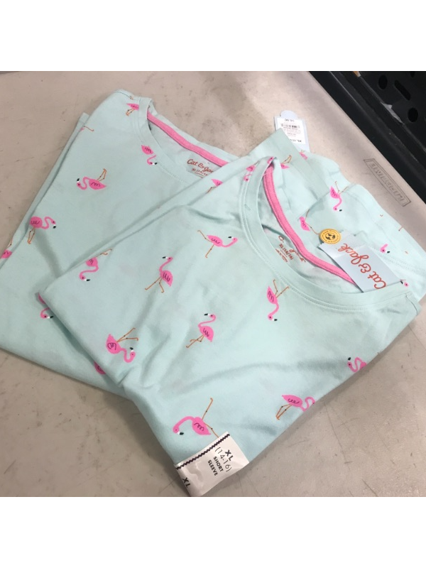 Photo 2 of 2 pcs Girls' Size xl  14/16 Short Sleeve Flamingos Printed T-Shirt - Cat & Jack Mint XL, Green
