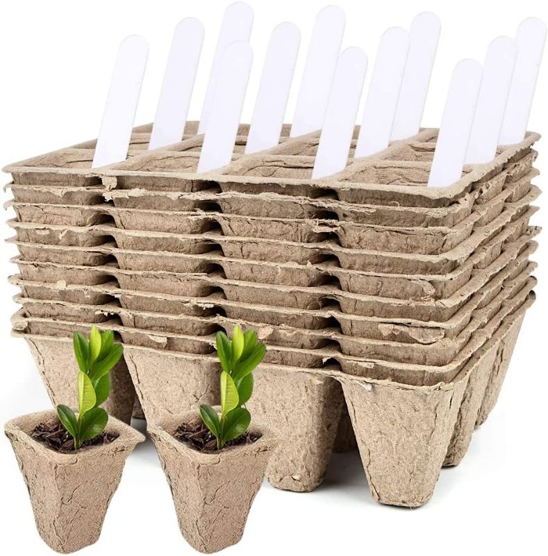 Photo 1 of 10 Pack Seed Starter Tray Kit, 120 Cells Organic Germination Seedling Trays Plant Grow Kit Nursery Pots Plug Tray Peat Pot for Vegetable & Flower Plants Herb Seeds Garden Planting

