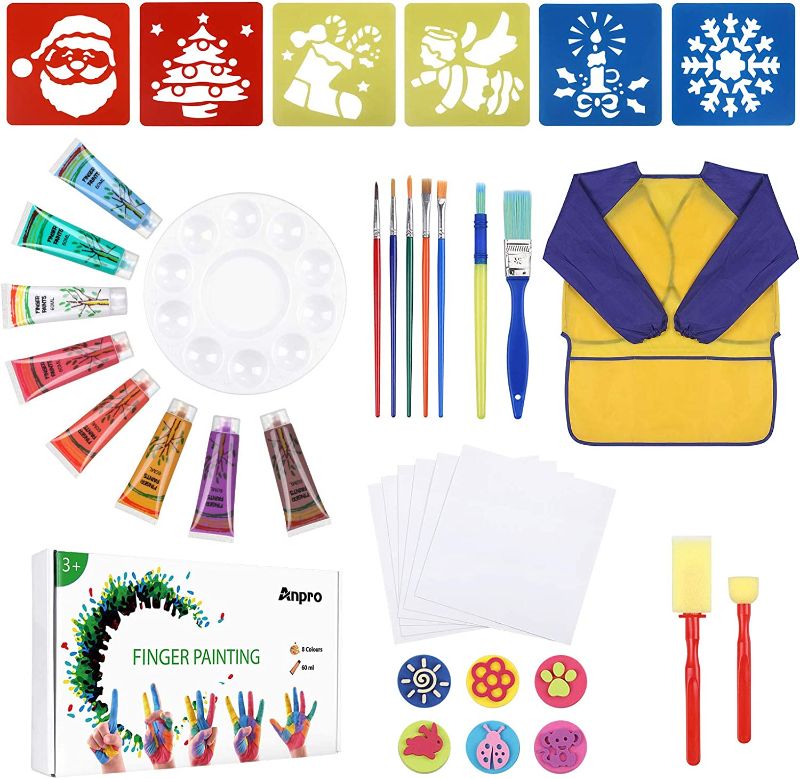 Photo 1 of Anpro Washable Paint Brushes Set- 38 Pcs Washable Paint for Toddler Kids Early Learning Toys Finger Paints Paint Set, Art Supplies Gifts
