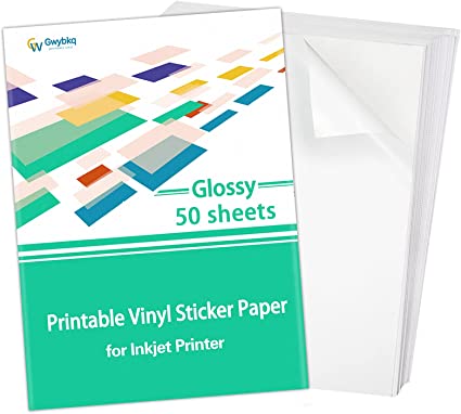 Photo 1 of Sticker Paper Printable Vinyl for Inkjet Printer, 50 Sheets Glossy White Waterproof Labels
