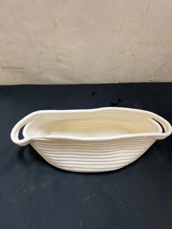 Photo 2 of ABenkle Small Woven Basket, 12"x 8" x 5" Baby Basket, Cute Rope White Basket Room Storage Chest Box, Dog Toy Cat Basket, Empty Gift Basket with Handles, Decorative Basket for Baby Nursery
