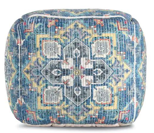 Photo 1 of 20 in. x 20 in. x 20 in. Cosmic Charlie Blue and Yellow Pouf
