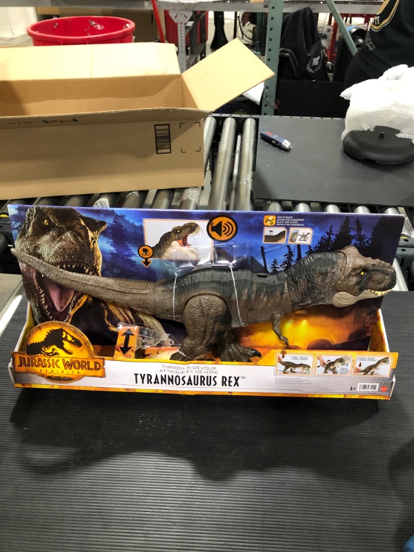 Photo 2 of ?Jurassic World Dominion Dinosaur T Rex Toy, Thrash ‘N Devour Tyrannosaurus Rex Action Figure with Sound and Motion???? Frustration Free Packaging