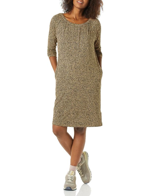 Photo 1 of Amazon Essentials Women's Maternity Gathered Neckline Dress X-Small Camel, Cheetah