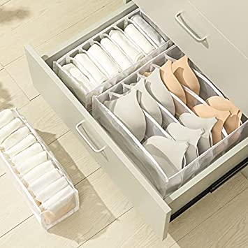 Photo 1 of 4 Pcs Wardrobe Clothes Organizer Portable Storage Baskets, Jeans Leggings Compartment Storage Box Closet, 7 Grids Folding Clothes Drawer Mesh Separation Organizer, Clothing Storage LB000312-1
