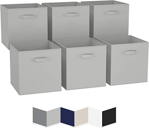 Photo 1 of 13x13 Large Storage Cubes (Set of 6). Fabric Storage Bins with Dual Handles | Cube Storage Bins for Home and Office | Foldable Cube Baskets For Shelf | Closet Organizers and Storage Box (Light Grey)
