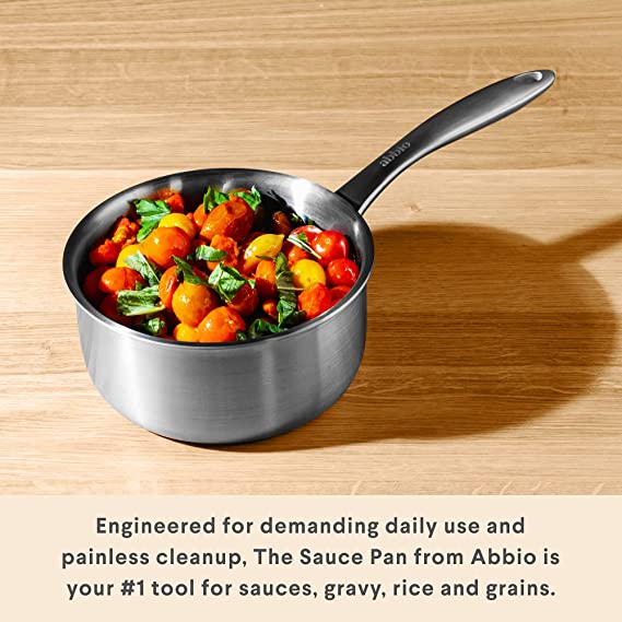 Photo 1 of Abbio Sauce Pan + Lid, 2-Quart Capacity, 7” Diameter, Stainless Steel, Fully Clad Cookware, Induction Ready Pot, Oven & Dishwasher Safe, PFOA Free, Non Toxic, Stay Cool Handle

