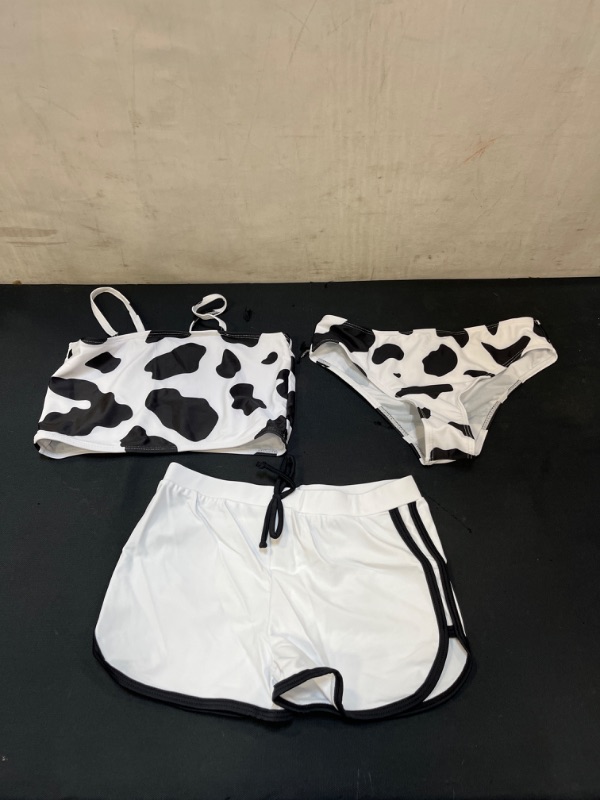 Photo 2 of CM C&M WODRO Girls Bandeau Swimsuit Cow Print Bikini Top with Boyshorts Briefs Bathing Suit 3 Piece
(160)