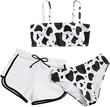 Photo 1 of CM C&M WODRO Girls Bandeau Swimsuit Cow Print Bikini Top with Boyshorts Briefs Bathing Suit 3 Piece
(160)