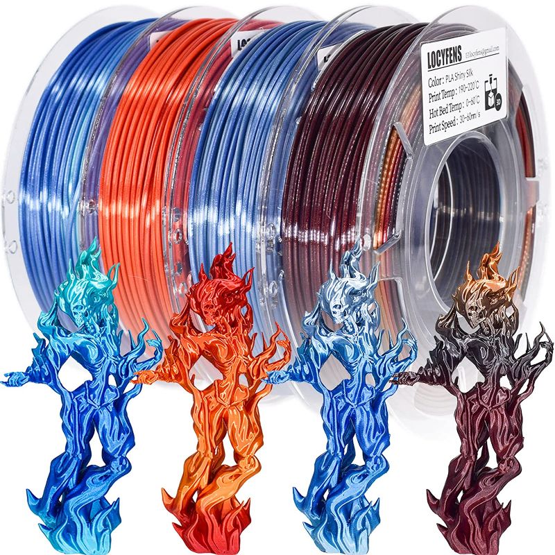 Photo 1 of 3D Printer Filament Bundle, PLA Filament Silk Shiny PLA Filament 1.75mm +/- 0.02mm, 3D Printing Filament 200g x 4 Spools
