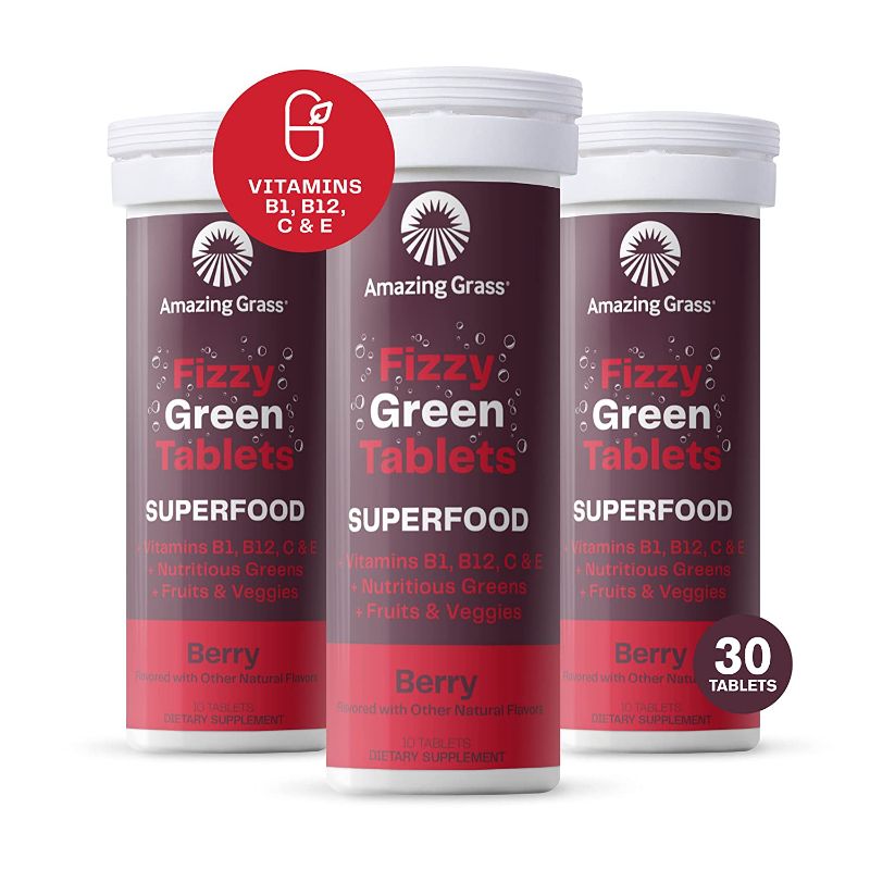 Photo 1 of Amazing Grass Fizzy Green Tablets Superfood: Green Superfood Water Flavoring Tablet with Antioxidants & Alkalizing Greens, Berry, 30 Count
( exp: 06/2023) 