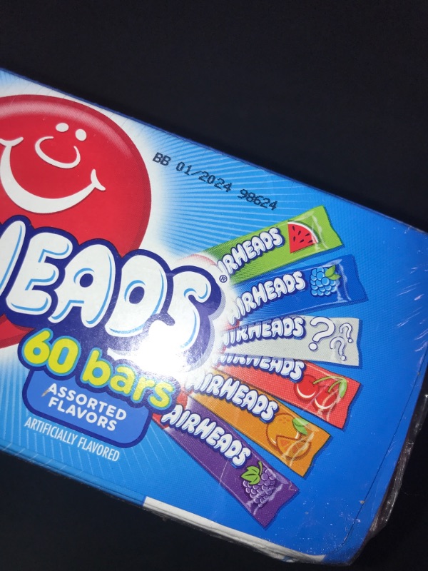 Photo 3 of Airheads Candy Variety Gravity Feed Box, 60 Individually Wrapped Assorted Fruit Bar. EXP 01/2024