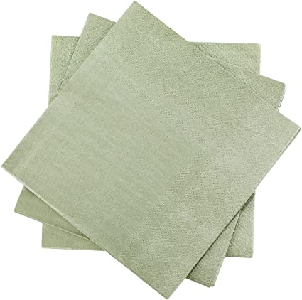 Photo 1 of 100 Pieces 2-ply Sage Green Cocktail Napkin Disposable Soft Sage Green Napkins for Dinner Wedding Party Birthday Bridal Anniversary Reception, 5 x 5 in