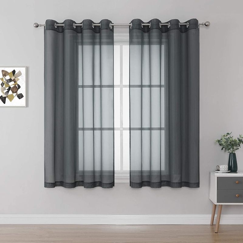 Photo 1 of 72 inch Length Sheer Curtains - Voile Textured Airy and Breathable Sheer Drapes with Light Filtering for Living Room (W 54 x L 72,Grey,1 Pair)
