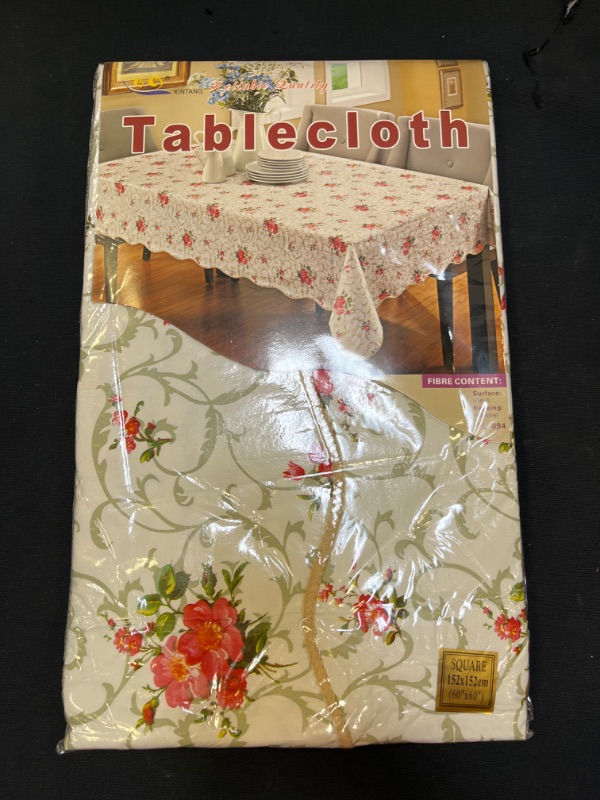 Photo 1 of Artisan Flair AF6060-094 Red Flower Flannel Backed Vinyl Tablecloth Waterproof Square-60
