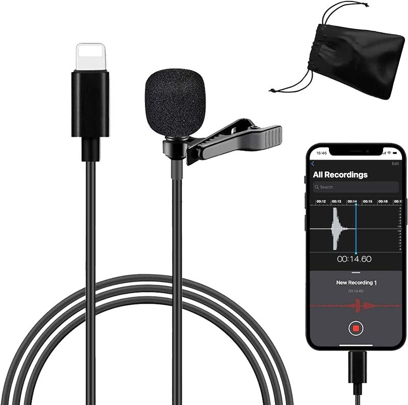 Photo 1 of TEEHAY Professional Lavalier Lapel Microphone for iPhone, Interview Video Recording Omnidirectional Condenser Microphone for YouTube/TikTok/Facebook, for iPhone/iPad/8/11/X/XS/12/12 Pro(4.92ft)
