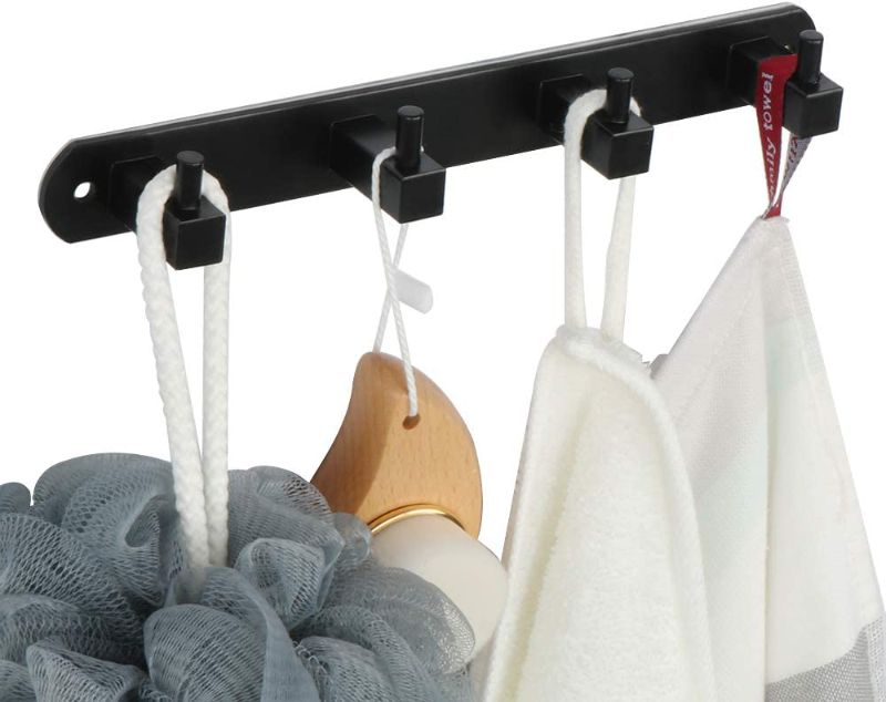 Photo 1 of Alise GP004-B Self-Adhesive or Wall Drilling Bathroom Towel Hook Towel Robe Coat Rail/Rack with 4 Hooks Wall Mount Clothes Hooks,SUS304 Stainless Steel Matte Black Finish

