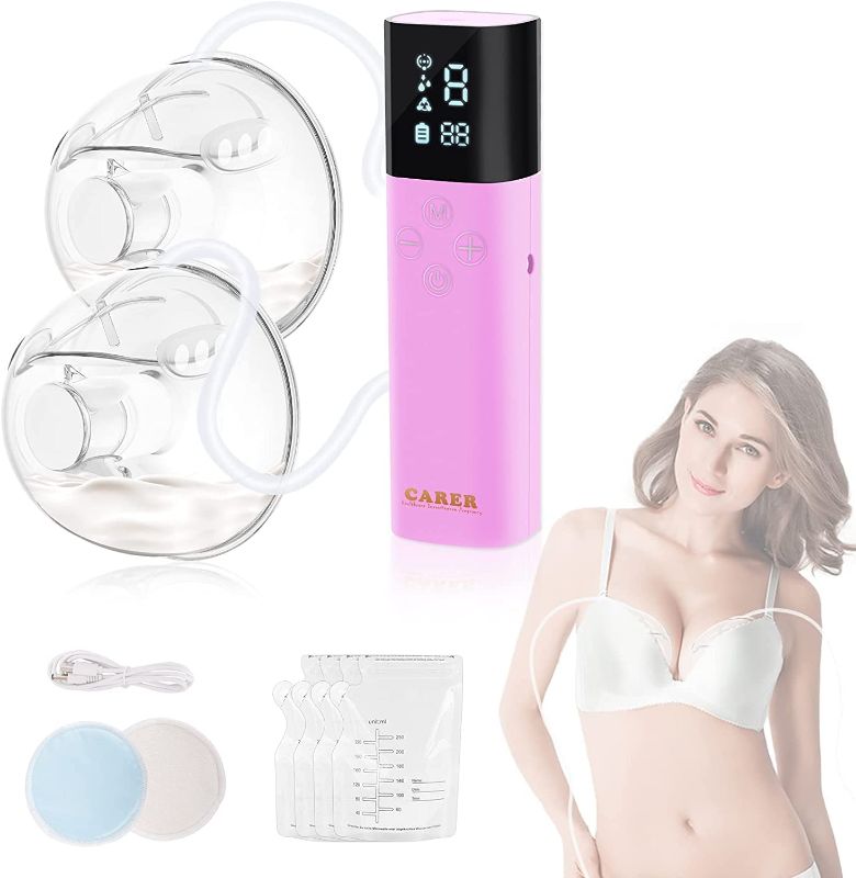 Photo 1 of Double Wearable Breast Pump Electric Breastfeeding 3 Modes & 9 Levels Portable Breast Milk Pump Dual Wearable Breast Pumps Milk Extractor,28mm Flange (Purple Breast Pump)
