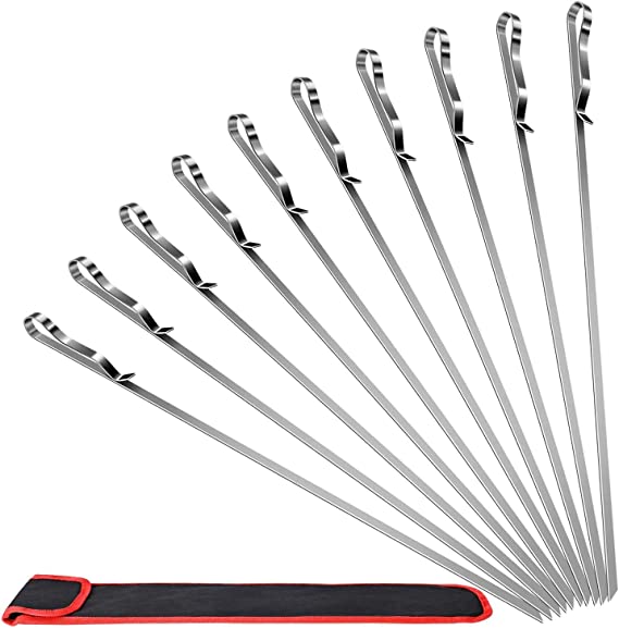 Photo 1 of 10PCS BBQ Barbecue Skewers, 17inch Skewers Stainless Steel Wide Flat Metal Reusable Dishwasher Safe Grill Tools Needles Sticks Kit for Dad Father's Gift