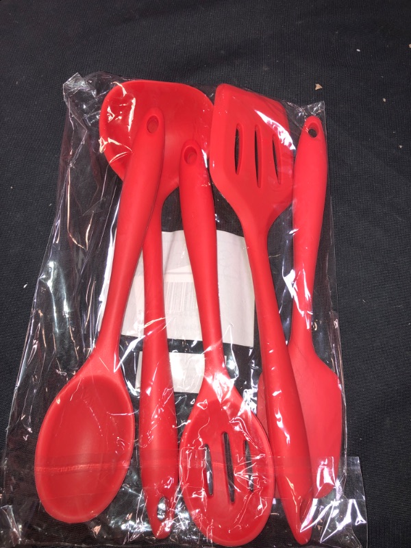 Photo 2 of  5-Piece Kitchen Cooking Utensils Set, Red Silicone Slotted Turner Spatula Spoons for Nonstick Cookware, Dishwasher Safe Kitchen Tools for Cooking and baking