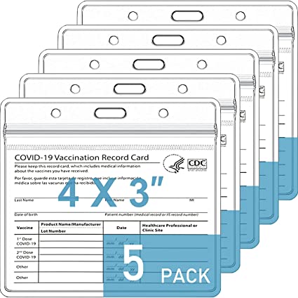 Photo 1 of 5 Pack CDC COVID-19 Vaccine Card Holder, 4X3 Inches Waterproof Vaccination Card Protector, Clear Plastic Sleeves for Covid Immunization Record, 2 COUNT 