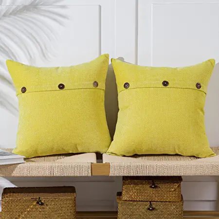 Photo 1 of Anickal Yellow Pillow Covers 18x18 Inch with Triple Buttons Set of 2 Chenille Rustic Farmhouse Decorative Throw Pillow Covers Square Cushion Case for Home Sofa Couch Decoration