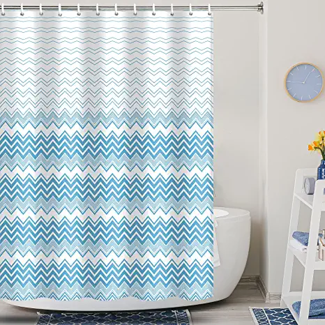 Photo 1 of Ameyahud Chevron Shower Curtain Blue Striped Shower Curtain Boho Cute Bath Curtain Waterproof Bathroom Decor Set with 12 Hooks