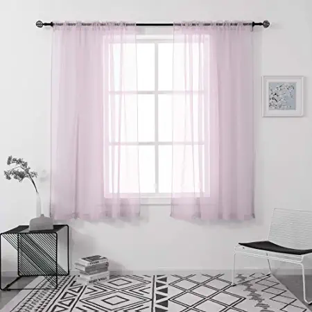 Photo 1 of 2 Panels Sheer Voile Curtains Draperies - Window Treatment Rod Pocket Light Filtering Curtains Drapes Panels for Bedroom Living Room Party Backdrop, Pink, 52 Inch by 45 Inch