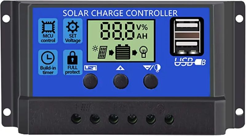 Photo 1 of WERCHTAY 30A Solar Charge Controller 12V/ 24V Solar Panel Charge Controller Intelligent Regulator with 5V Dual USB Port Display Adjustable Parameter LCD Display and Timer Setting ON/Off Hours
