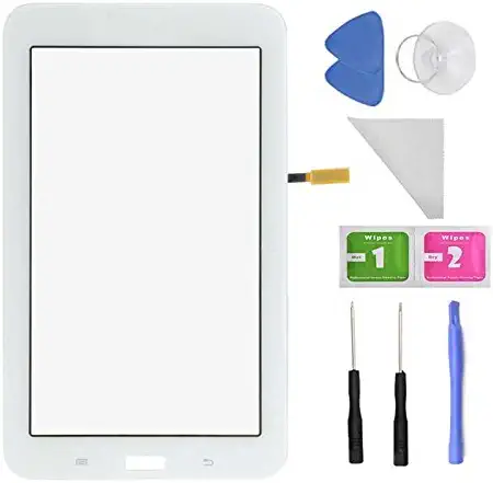 Photo 1 of White Touch Digitizer Screen Replacemen for Samsung Galaxy Tab 3 Lite 7.0 T110 SM-T110 (No Earpiece Hole - Black) + PreInstalled Adhesive with Tools
