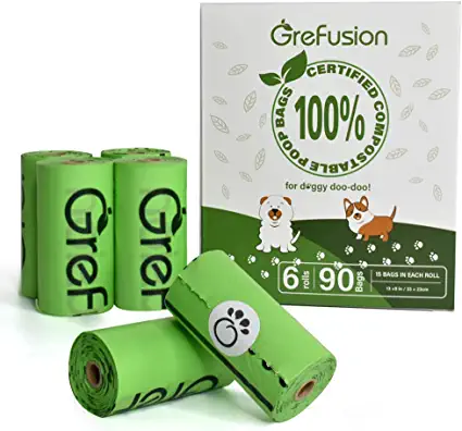 Photo 1 of GreFusion Compostable Dog Poop Bags,90 Count, Extra Thick & Leak Proof, Easy Open, 6 Refill Rolls ,15 Bags Per Roll, 9 x 13 Inches, Large Dog Waste Bags
