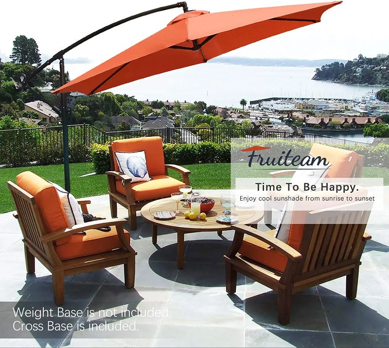 Photo 1 of FRUITEAM 9FT Offset Hanging Patio Umbrella, Outdoor Market Cantilever Umbrella Polyester Shade 95% UV Protection for Backyard, Poolside, Lawn and Garden w/Easy Tilt Adjustment
