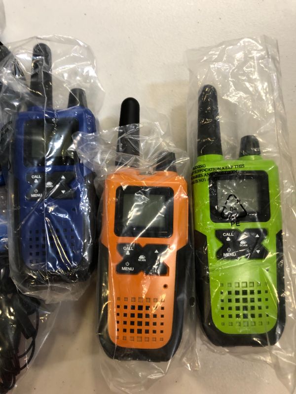 Photo 1 of 3 Long Range Walkie Talkies Rechargeable for Adults - NOAA 2 Way Radios Walkie Talkies 4 Pack - Long Distance Walkie-Talkies with Earpiece and Mic Set Headsets USB Charger Battery Weather Alert