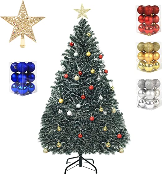 Photo 1 of 7ft Artificial Christmas Tree Lifelike Christmas Tree with Decorations and Solid Metal Stand arbol de Navidad Premium Hinged Spruce Full Tree (Green-A, 7ft)
