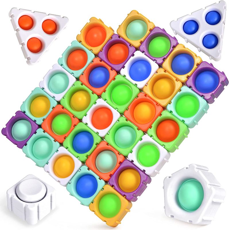 Photo 1 of 33Pcs Pop Building Blocks Fidget Toy Push Pop Puzzle Building Sensory Toy Educational Colorful Brain Training for Kids Silicone Anti-Anxiety Stress Reliever Toys Set
