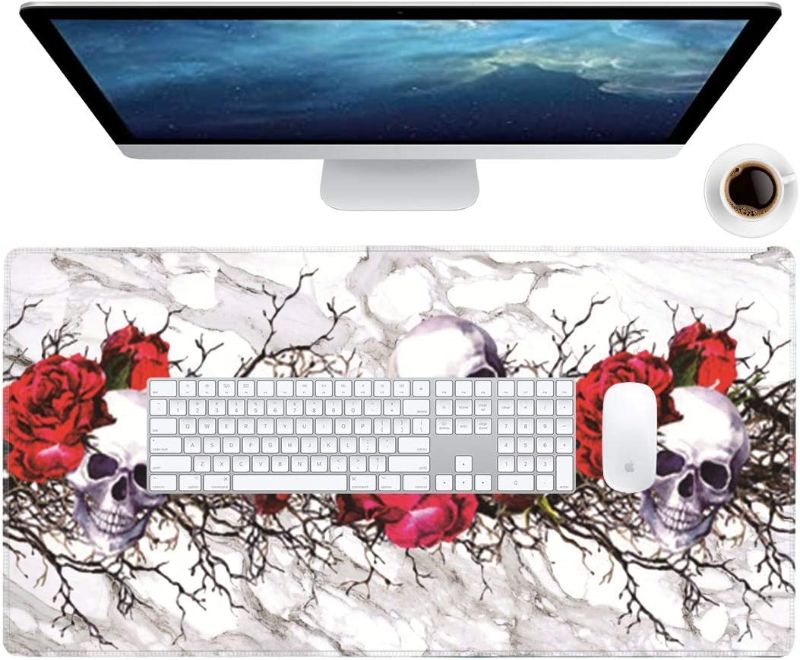 Photo 1 of Large Gaming Mouse Pad with Stitched Edges, Extended Mousepad Non-Slip Base, Water Resist Keyboard Pad, Desk Mat for Gamer, Office & Home, 31.5 x 15.7 x 0.12 inches Extended Size Mouse Pad Marble Rose
