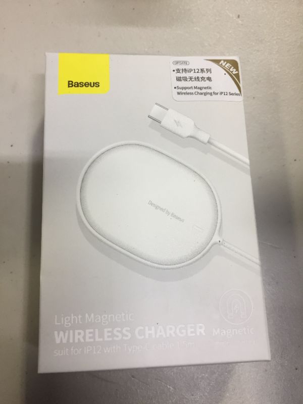 Photo 1 of Baseus Cw-hw Light Magnetic Wireless Charger With Type-c Cable For Iphone 12 Series Phones - WHITE 
