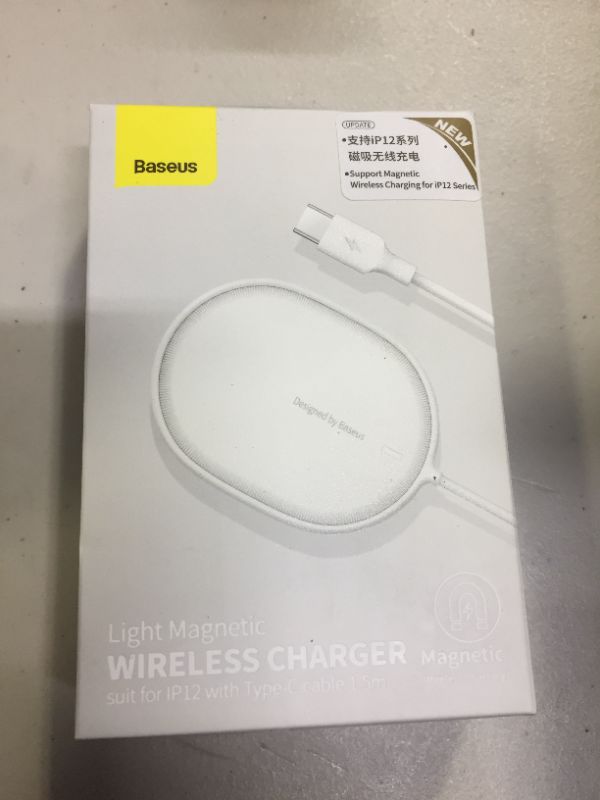 Photo 2 of Baseus Cw-hw Light Magnetic Wireless Charger With Type-c Cable For Iphone 12 Series Phones - WHITE 
