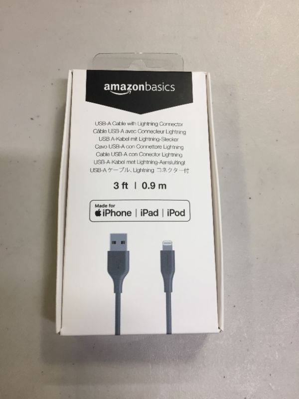 Photo 2 of Amazon Basics BS USB-A to Lightning Cable Cord, MFi Certified Charger for Apple iPhone, iPad, Gray, 3-Ft
