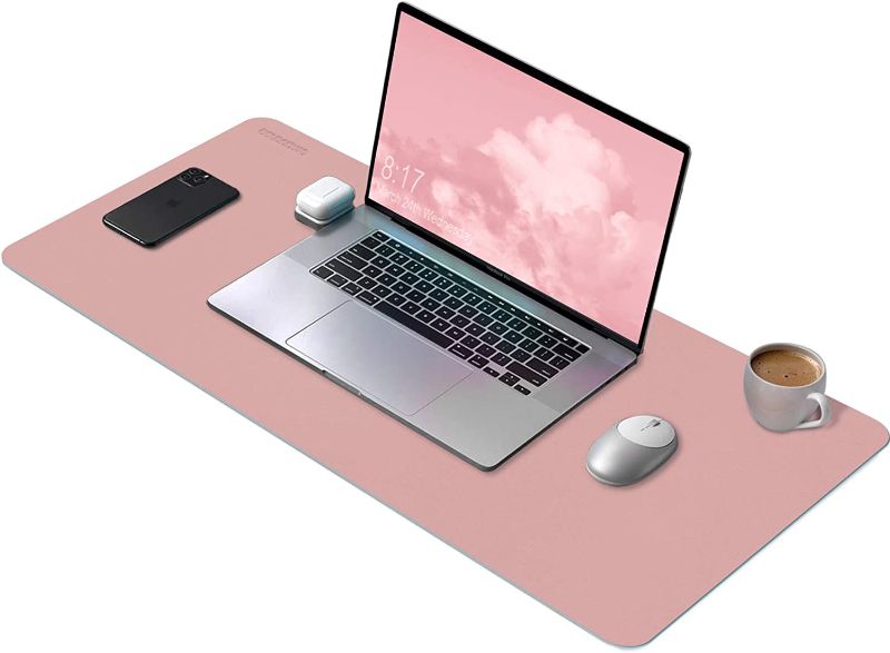 Photo 1 of Desk Pad 31.5 x 15.7 inch Office Desk Mat Dual-Sided Desk Writing Mat Protector PU Leather Desk Blotter Waterproof Large Mouse Pad (Pink/Blue)
