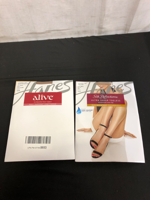 Photo 3 of 2PC LOT, Hanes Women’s Alive Full Support Control Top Pantyhose, Hanes Silk Reflections Women's Lasting Sheer Control Top Toeless Pantyhose, SIZE CD, B, BOTH USED 