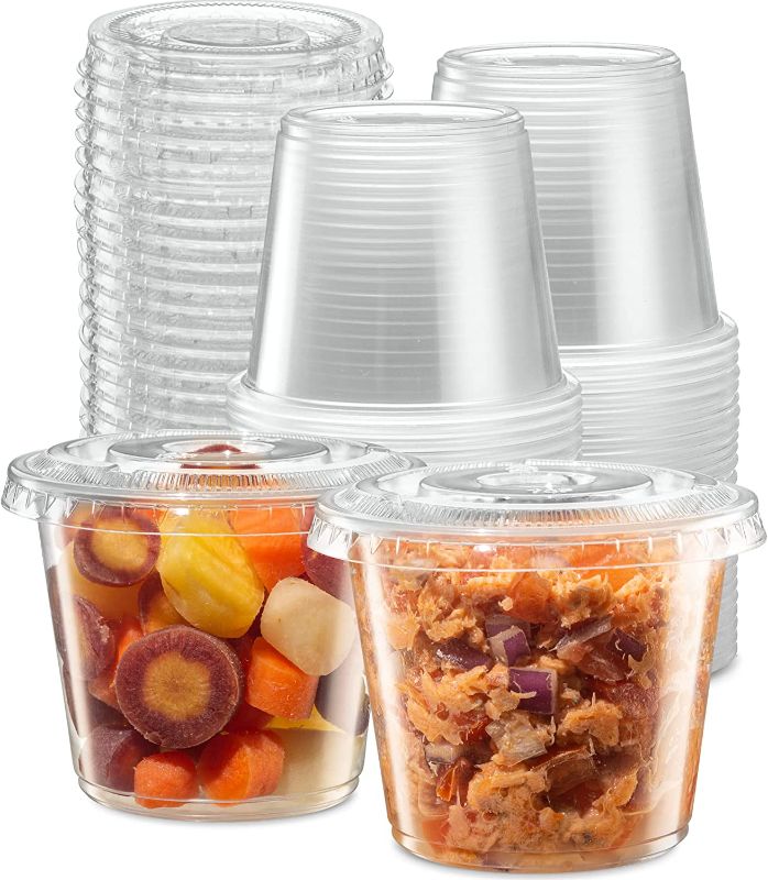 Photo 1 of {5 oz - 100 Sets} Clear Diposable Plastic Portion Cups With Lids, Small Mini Containers For Portion Controll, Jello Shots, Meal Prep, Sauce Cups, Slime, Condiments, Medicine, Dressings, Crafts, Disposable Souffle Cups & Much more
