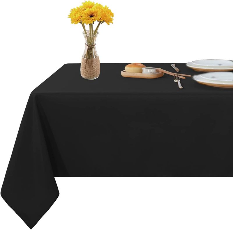 Photo 1 of  Tablecloth Stain and Wrinkle Resistant Washable Polyester Table Cloth, Decorative Table Cover for Dining Table, Buffet Parties and Camping Black, SIZE UNKNOWN