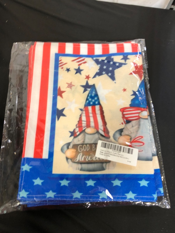 Photo 2 of American Flag Gnome Burlap Placemats Set of 4 Memorial Independence Day 4th of July God Bless America Table mats Placemat Kitchen Mat Dining Room Decoration 12" x 18" Washable Fast Dry
