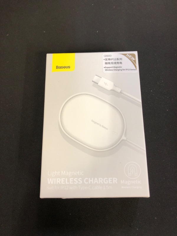 Photo 2 of BASEUS CW-HW Light Magnetic Wireless Charger with Type-C Cable for iPhone 12 Series Phones - White
