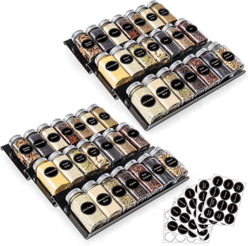 Photo 1 of BEZONO Spice Organizer for Drawer Kitchen & Cabinet, with 72 Pices Spice Labels Won't Slide Expandable 6 Tier Acrylic Drawer Spice Organizer for Spice Jars, Seasoning, baking supplies ect (Black), FACTORY SEALED 
