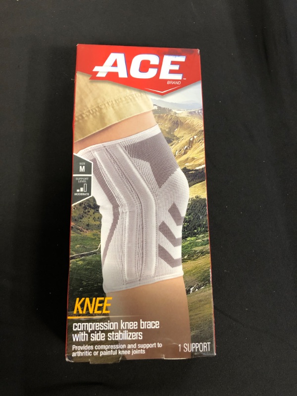 Photo 2 of ACE Compressed Knee Brace with Side Stabilizers, White/Gray, M