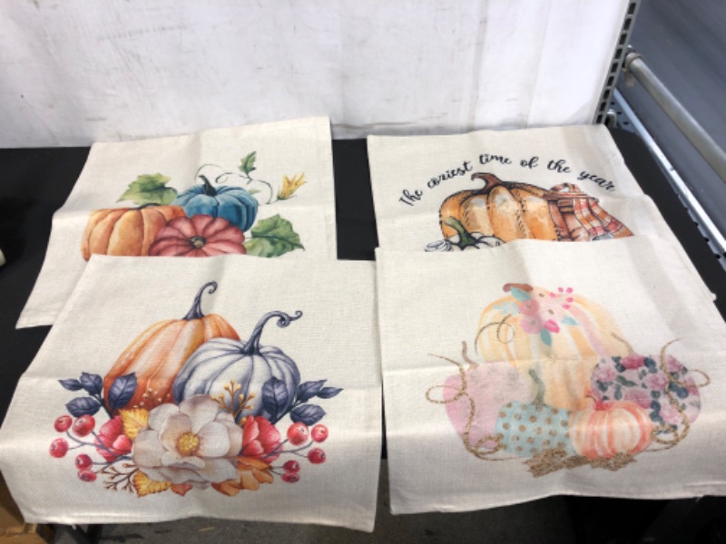 Photo 1 of 4PC FALL HARVEST THROW PILLOW CASES, 17" X 17"