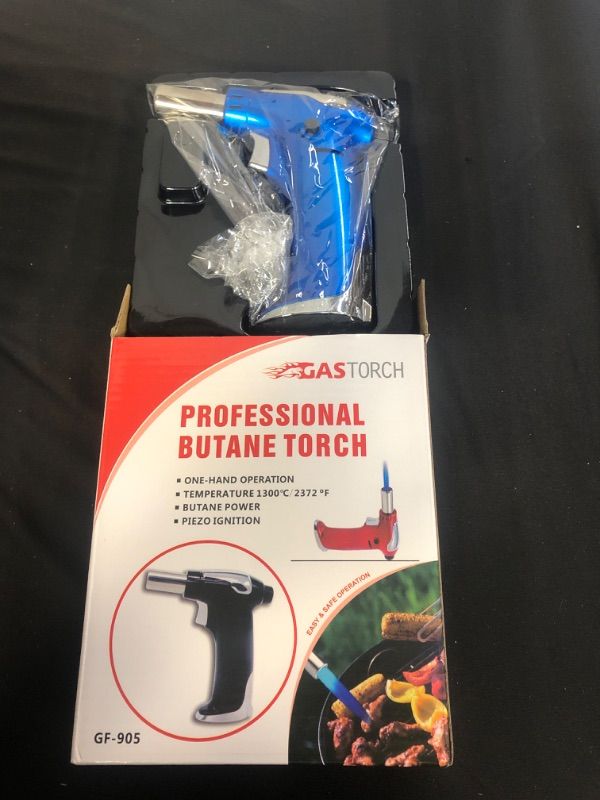 Photo 2 of ZEBRE Butane Torch, Refillable Culinary Torch Kitchen Blow Torch Lighter with Adjustable Flame for Desserts, Creme Brulee, BBQ and Baking (Butane Gas Not Included) (Blue)
