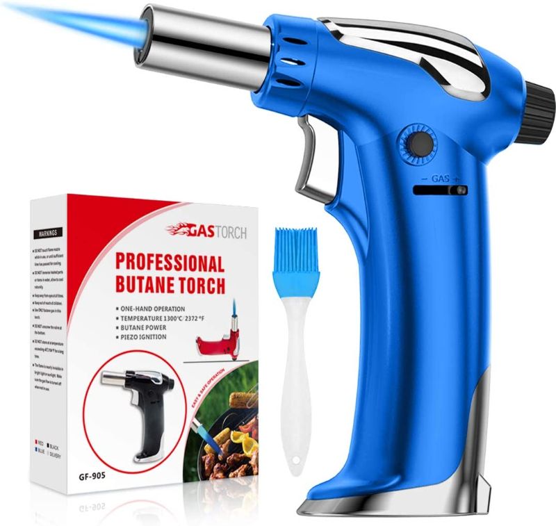 Photo 1 of ZEBRE Butane Torch, Refillable Culinary Torch Kitchen Blow Torch Lighter with Adjustable Flame for Desserts, Creme Brulee, BBQ and Baking (Butane Gas Not Included) (Blue)
